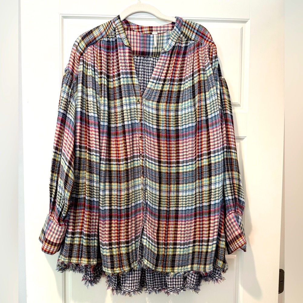Free People S Plaid Oversized Boho Cotton Tunic